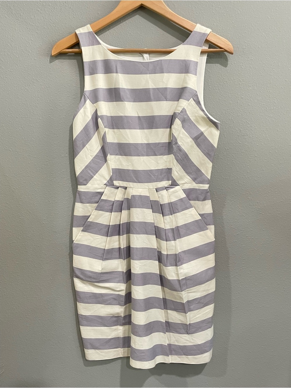 Jodi Kristopher Lavender & White Striped Cotton Midi Sheath Pleated Dress (9)